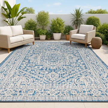Sinjuri Medallion Textured Weave Indoor/outdoor Area Rug